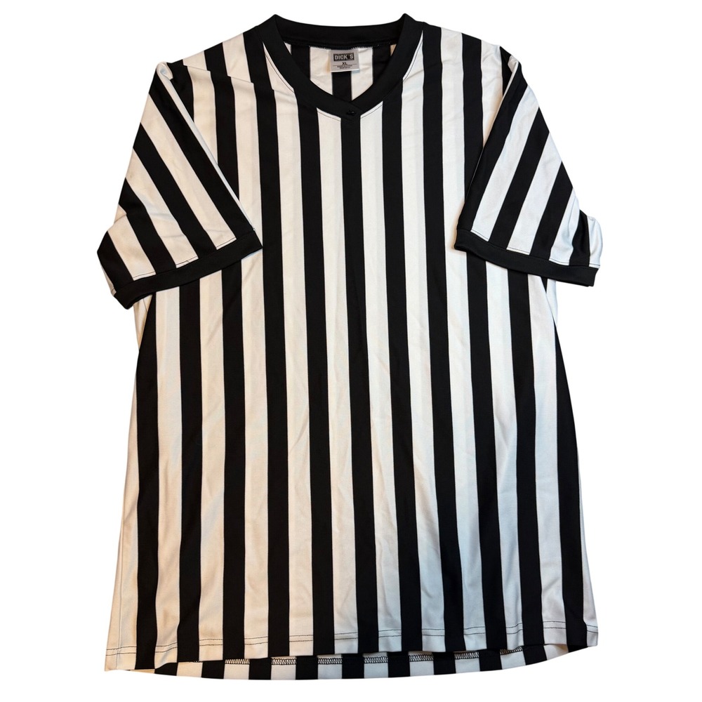 Dicks Sporting Goods Referee Jersey‎ XL Black White Striped V-Neck Umpire Shirt